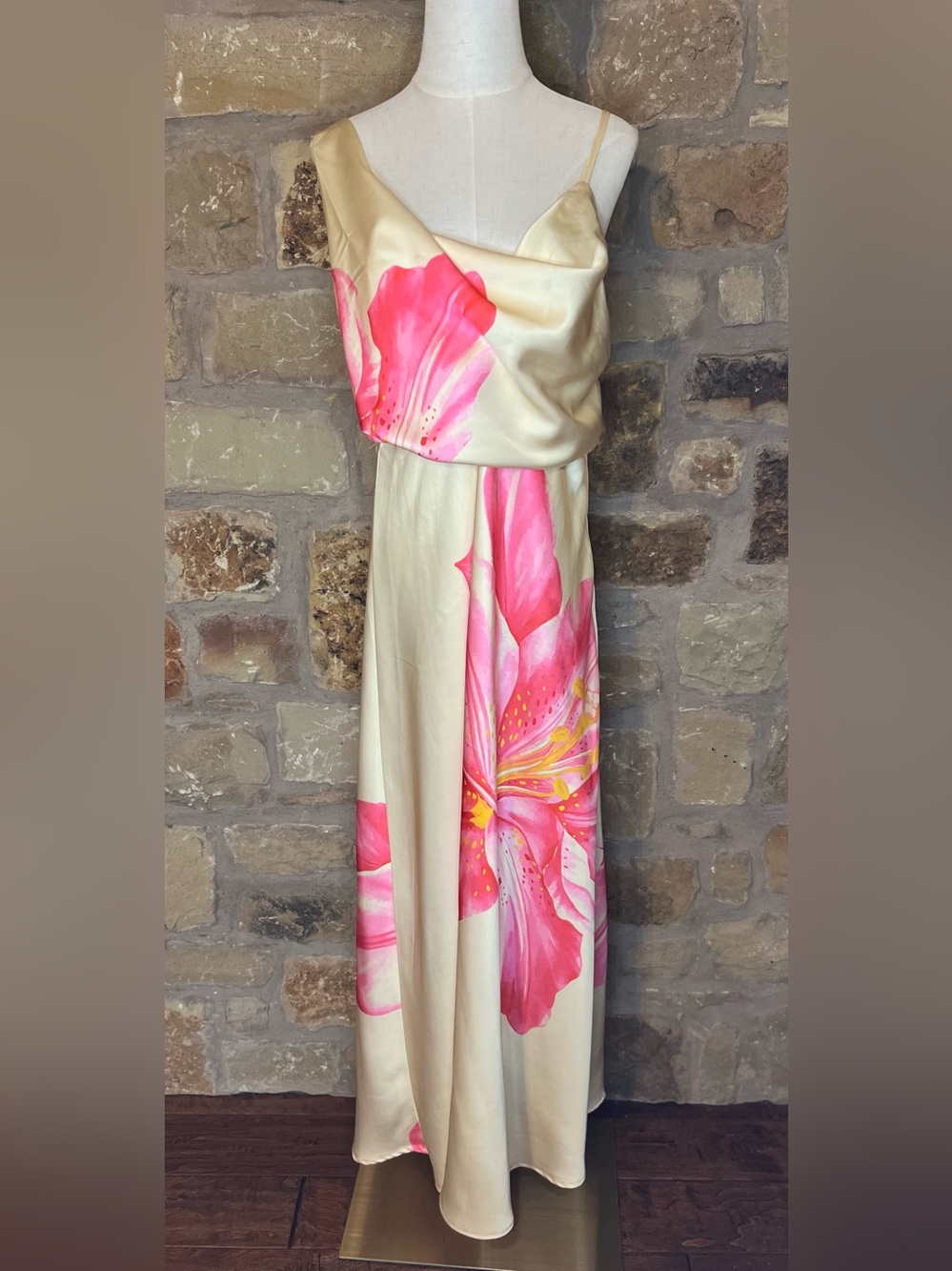 Lunamoda Satin Floral Maxi Slip Dress Pink Lily Large